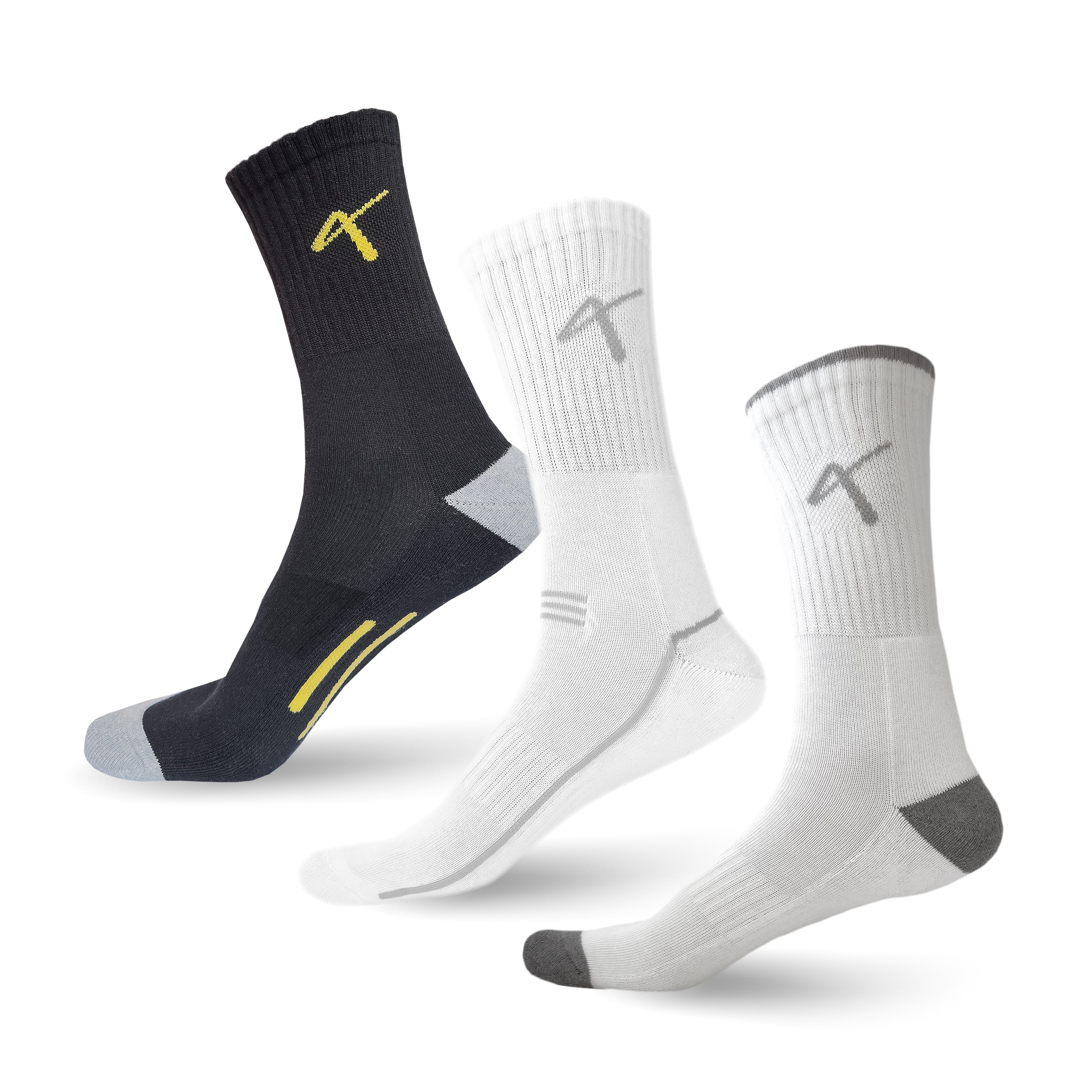 Pack fo 3 Mulricolour full view of the Triumphant sports Champion Series Performance Cricket Socks Crew Length